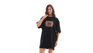 Kadın Baskılı T-Shirt Kısa Kol Bisiklet Yaka Oversize Rahat Kalıp Tişört - Siyah Kadın Baskılı T-Shirt Kısa Kol Bisiklet Yaka Oversize Rahat Kalıp Tişört - Siyah
