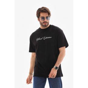 Erkek Kısa Kol Yazlık Tişört Bisiklet Yaka Baskılı Oversize T-Shirt - Siyah