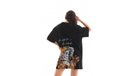 Kadın Kısa Kol Yazlık Tişört Bisiklet Yaka Baskılı Oversize T-Shirt - Siyah Kadın Kısa Kol Yazlık Tişört Bisiklet Yaka Baskılı Oversize T-Shirt - Siyah