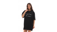 Kadın Kısa Kol Yazlık Tişört Bisiklet Yaka Baskılı Oversize T-Shirt - Siyah Kadın Kısa Kol Yazlık Tişört Bisiklet Yaka Baskılı Oversize T-Shirt - Siyah