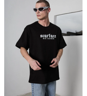 Erkek Kısa Kol Yazlık Tişört Bisiklet Yaka Baskılı Oversize T-Shirt - Siyah