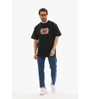 Erkek Baskılı T-Shirt Kısa Kol Bisiklet Yaka Regular Fit Rahat Kalıp Tişört -  Siyah