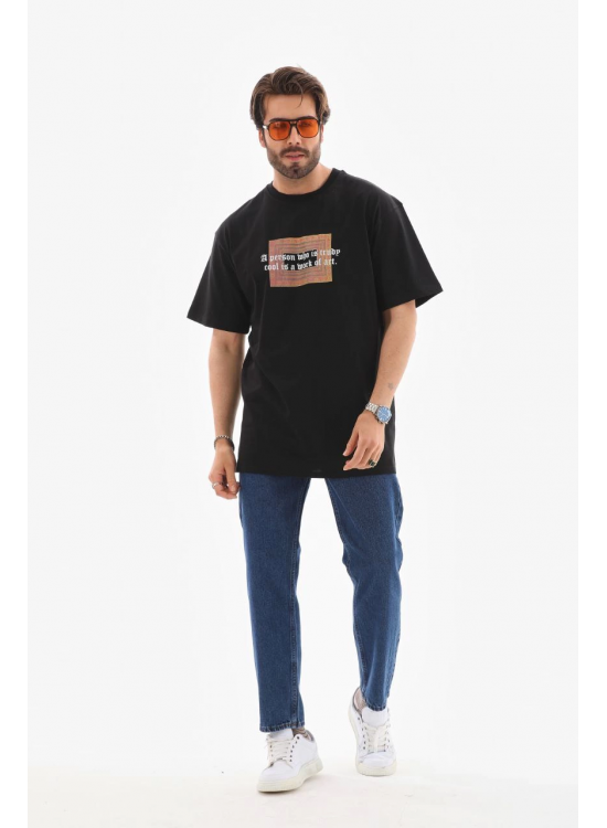 Erkek Baskılı T-Shirt Kısa Kol Bisiklet Yaka Regular Fit Rahat Kalıp Tişört - Siyah Erkek Baskılı T-Shirt Kısa Kol Bisiklet Yaka Regular Fit Rahat Kalıp Tişört - Siyah