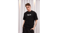 Erkek Bisiklet Yaka Baskılı Kısa kol Oversize T-Shirt - Siyah Erkek Bisiklet Yaka Baskılı Kısa kol Oversize T-Shirt - Siyah