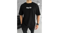 Erkek Kısa Kol Yazlık Tişört Bisiklet Yaka Baskılı Oversize T-Shirt - Siyah