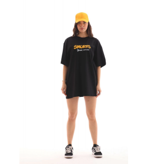 Kadın Kısa Kol Yazlık Tişört Bisiklet Yaka Baskılı Oversize T-Shirt - Siyah