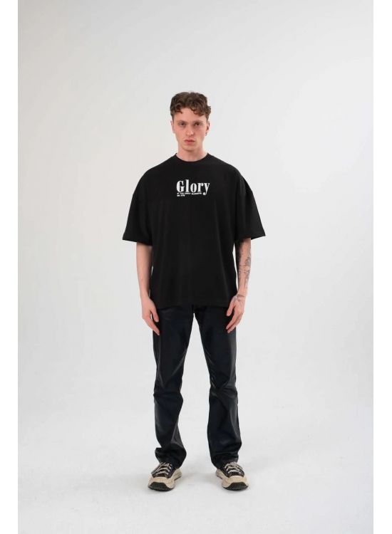 Erkek Kısa Kol Yazlık Tişört Bisiklet Yaka Baskılı Oversize T-Shirt - Siyah Erkek Kısa Kol Yazlık Tişört Bisiklet Yaka Baskılı Oversize T-Shirt - Siyah