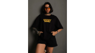 kadın Bisiklet Yaka Baskılı Oversize Kısa kol T-Shirt - Siyah kadın Bisiklet Yaka Baskılı Oversize Kısa kol T-Shirt - Siyah