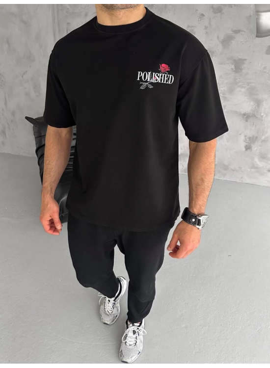 Erkek Kısa Kol Yazlık Tişört Bisiklet Yaka Baskılı Oversize T-Shirt - Siyah Erkek Kısa Kol Yazlık Tişört Bisiklet Yaka Baskılı Oversize T-Shirt - Siyah