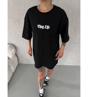 Kadın Kısa Kol Yazlık Tişört Bisiklet Yaka Baskılı Oversize T-Shirt -  Siyah