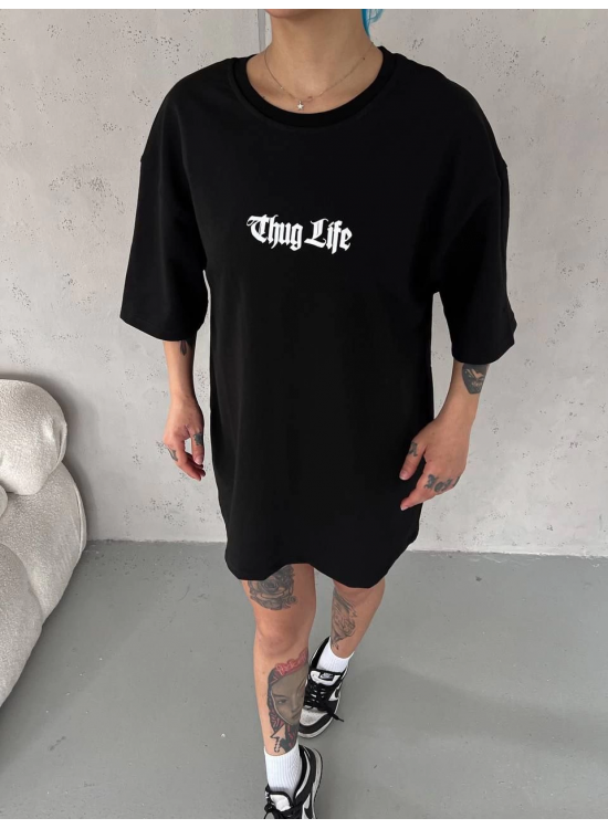 Kadın Kısa Kol Yazlık Tişört Bisiklet Yaka Baskılı Oversize T-Shirt - Siyah Kadın Kısa Kol Yazlık Tişört Bisiklet Yaka Baskılı Oversize T-Shirt - Siyah