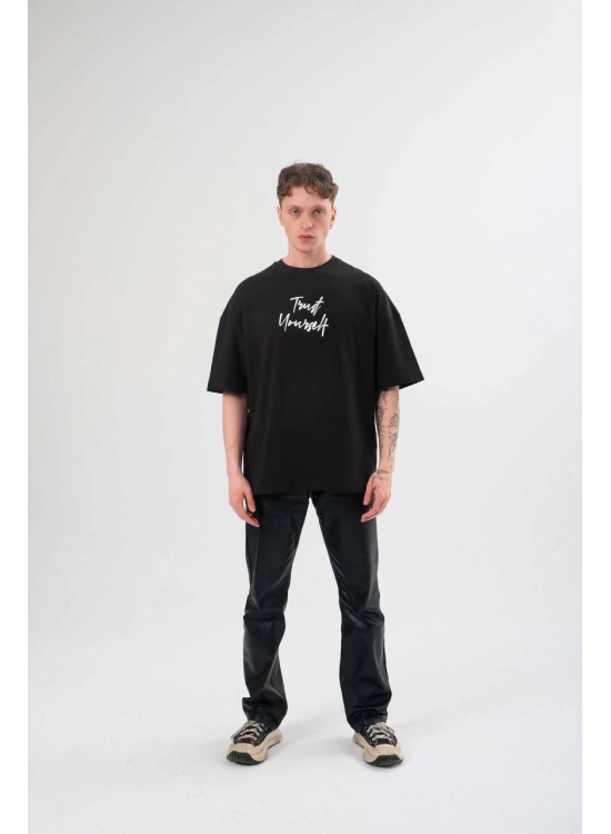 Erkek Kısa Kol Yazlık Tişört Bisiklet Yaka Baskılı Oversize T-Shirt - Siyah Erkek Kısa Kol Yazlık Tişört Bisiklet Yaka Baskılı Oversize T-Shirt - Siyah