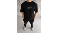 Erkek Kısa Kol Yazlık Tişört Bisiklet Yaka Baskılı Oversize T-Shirt - Siyah