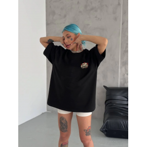 Kadın Baskılı T-Shirt Kısa Kol Bisiklet Yaka Oversize Rahat Kalıp Günlük Tişört   - Siyah