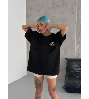 Kadın Baskılı T-Shirt Kısa Kol Bisiklet Yaka Oversize Rahat Kalıp Günlük Tişört   - Siyah