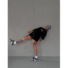 Kadın Bisiklet Yaka Baskılı kısa kol Oversize T-Shirt - Siyah