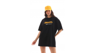 Kadın Kısa Kol Yazlık Tişört Bisiklet Yaka Baskılı Oversize T-Shirt - Siyah Kadın Kısa Kol Yazlık Tişört Bisiklet Yaka Baskılı Oversize T-Shirt - Siyah
