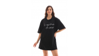 Kadın Kısa Kol Yazlık Tişört Bisiklet Yaka Baskılı Oversize T-Shirt - Siyah Kadın Kısa Kol Yazlık Tişört Bisiklet Yaka Baskılı Oversize T-Shirt - Siyah