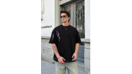 Erkek Kısa Kol Tişört Bisiklet Yaka Yıldırım Baskılı Oversize T-Shirt - Siyah Erkek Kısa Kol Tişört Bisiklet Yaka Yıldırım Baskılı Oversize T-Shirt - Siyah