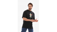 Erkek Baskılı T-Shirt Kısa Kol Bisiklet Yaka Regular Fit Rahat Kalıp Tişört -  Siyah