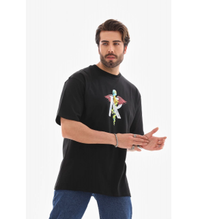 Erkek Baskılı T-Shirt Kısa Kol Bisiklet Yaka Regular Fit Rahat Kalıp Tişört -  Siyah