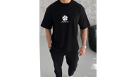 Erkek Kısa Kol Tişört Bisiklet Yaka YONCA Baskılı Oversize T-Shirt - Siyah Erkek Kısa Kol Tişört Bisiklet Yaka YONCA Baskılı Oversize T-Shirt - Siyah