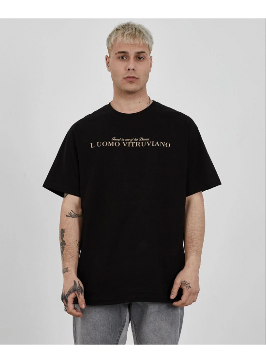 ERKEK Bisiklet Yaka Tişort Baskılı Oversize kısa kol T-Shirt - Siyah