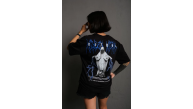 kadın Bisiklet Yaka Baskılı Oversize Kısa kol T-Shirt - Siyah kadın Bisiklet Yaka Baskılı Oversize Kısa kol T-Shirt - Siyah
