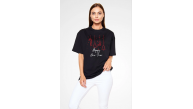 kadın Bisiklet Yaka Kısa kol Baskılı Oversize T-Shirt - Siyah kadın Bisiklet Yaka Kısa kol Baskılı Oversize T-Shirt - Siyah