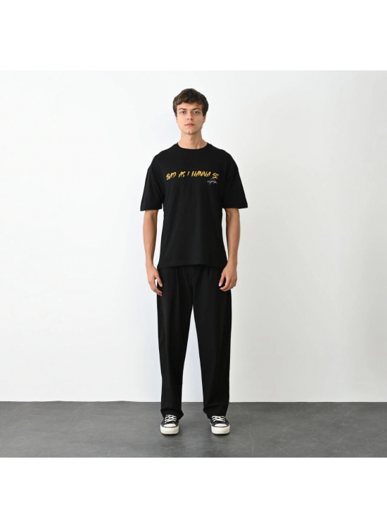 Erkek Baskılı T-Shirt Kısa Kol Bisiklet Yaka Regular Fit Rahat Kalıp Günlük Tişört - Siyah Erkek Baskılı T-Shirt Kısa Kol Bisiklet Yaka Regular Fit Rahat Kalıp Günlük Tişört - Siyah