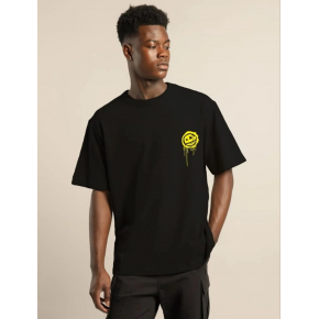 Erkek Kısa Kol Yazlık Tişört Bisiklet Yaka Baskılı Oversize T-Shirt - Siyah