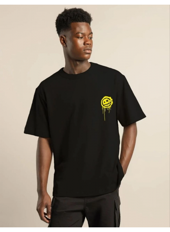 Erkek Kısa Kol Yazlık Tişört Bisiklet Yaka Baskılı Oversize T-Shirt - Siyah