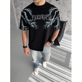 ERKEK Bisiklet Yaka Yıldırım Baskılı  Kısa kol T-Shirt-Siyah