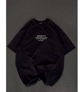 Kadın Baskılı T-Shirt Kısa Kol Bisiklet Yaka Oversize Rahat Kalıp Günlük Tişört   - Siyah