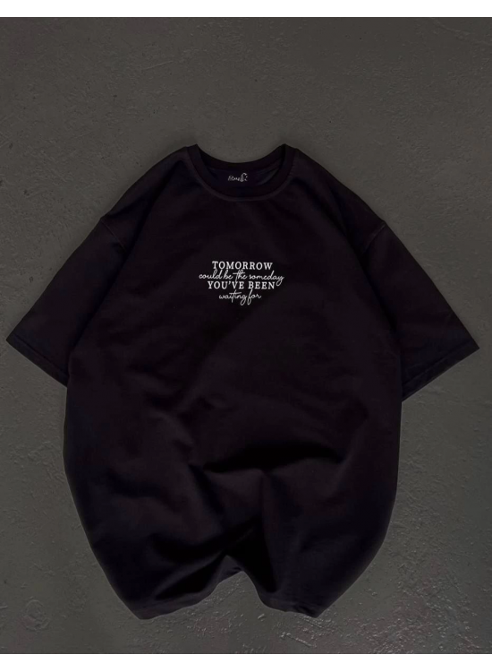Kadın Baskılı T-Shirt Kısa Kol Bisiklet Yaka Oversize Rahat Kalıp Günlük Tişört - Siyah Kadın Baskılı T-Shirt Kısa Kol Bisiklet Yaka Oversize Rahat Kalıp Günlük Tişört - Siyah