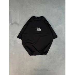 kadın Bisiklet Yaka Baskılı Oversize  Kısa kol T-Shirt - Siyah