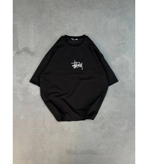 kadın Bisiklet Yaka Baskılı Oversize  Kısa kol T-Shirt - Siyah