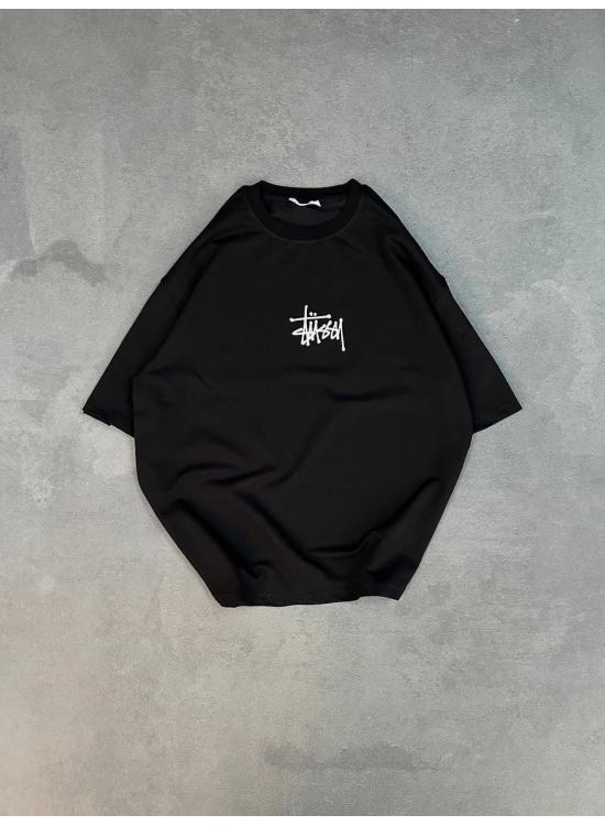 kadın Bisiklet Yaka Baskılı Oversize Kısa kol T-Shirt - Siyah kadın Bisiklet Yaka Baskılı Oversize Kısa kol T-Shirt - Siyah