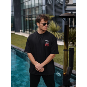 Erkek Kısa Kol Tişört Bisiklet Yaka Box Eldiven Baskılı T-Shirt -  Siyah