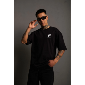Erkek Kısa Kol Yazlık Tişört Bisiklet Yaka Baskılı Oversize T-Shirt - Siyah