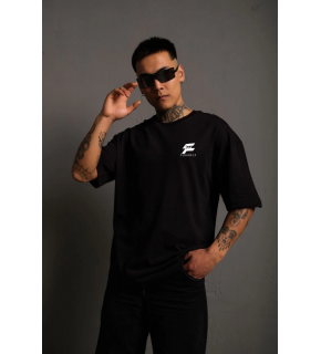Erkek Kısa Kol Yazlık Tişört Bisiklet Yaka Baskılı Oversize T-Shirt - Siyah