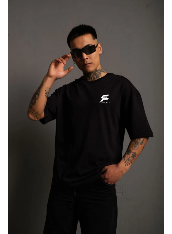 Erkek Kısa Kol Yazlık Tişört Bisiklet Yaka Baskılı Oversize T-Shirt - Siyah Erkek Kısa Kol Yazlık Tişört Bisiklet Yaka Baskılı Oversize T-Shirt - Siyah