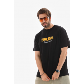 Erkek Kısa Kol Yazlık Tişört Bisiklet Yaka Baskılı Oversize T-Shirt - Siyah