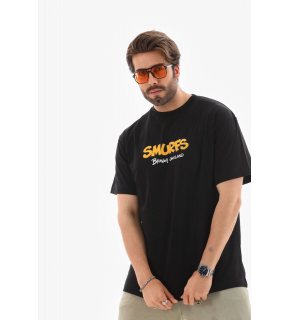 Erkek Kısa Kol Yazlık Tişört Bisiklet Yaka Baskılı Oversize T-Shirt - Siyah