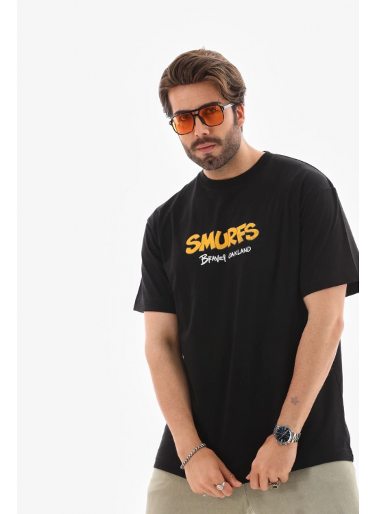 Erkek Kısa Kol Yazlık Tişört Bisiklet Yaka Baskılı Oversize T-Shirt - Siyah Erkek Kısa Kol Yazlık Tişört Bisiklet Yaka Baskılı Oversize T-Shirt - Siyah