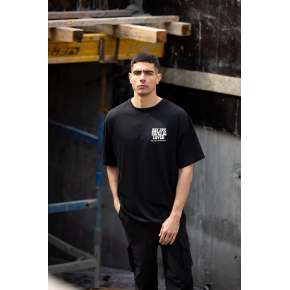 Erkek Kısa Kol Yazlık Tişört Bisiklet Yaka Baskılı Oversize T-Shirt - Siyah