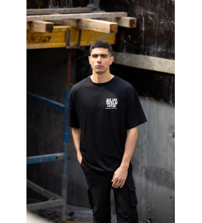 Erkek Kısa Kol Yazlık Tişört Bisiklet Yaka Baskılı Oversize T-Shirt - Siyah