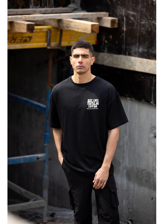 Erkek Kısa Kol Yazlık Tişört Bisiklet Yaka Baskılı Oversize T-Shirt - Siyah Erkek Kısa Kol Yazlık Tişört Bisiklet Yaka Baskılı Oversize T-Shirt - Siyah