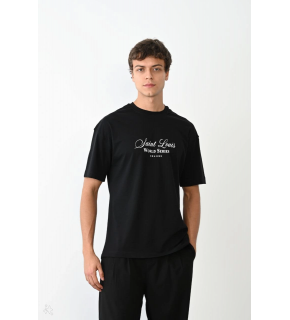 Erkek Kısa Kol Yazlık Tişört Bisiklet Yaka Baskılı Oversize T-Shirt - Siyah