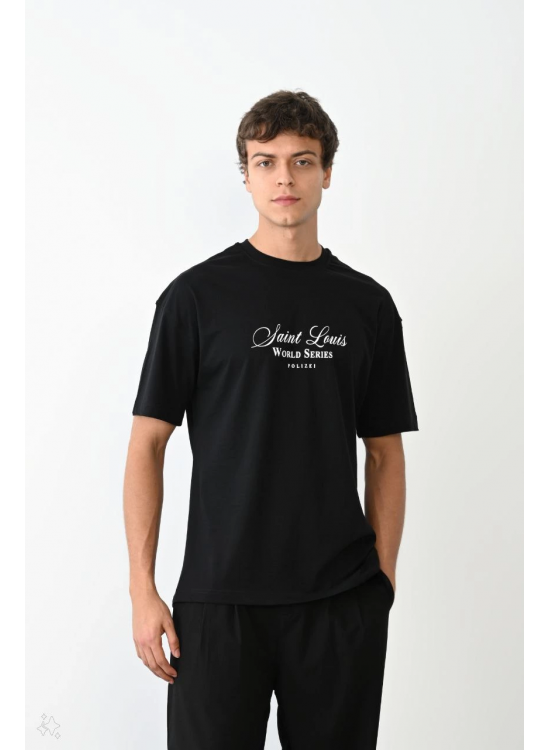 Erkek Kısa Kol Yazlık Tişört Bisiklet Yaka Baskılı Oversize T-Shirt - Siyah Erkek Kısa Kol Yazlık Tişört Bisiklet Yaka Baskılı Oversize T-Shirt - Siyah